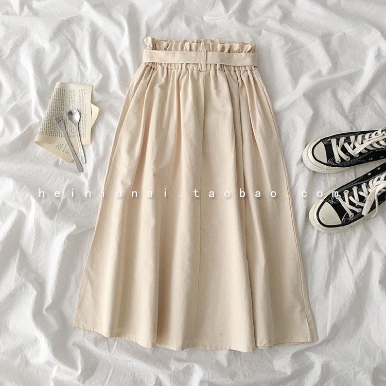 2025 Women's Korean Simple A-Line Midi Skirt: High Waist, Elastic, Versatile for Spring and Autumn