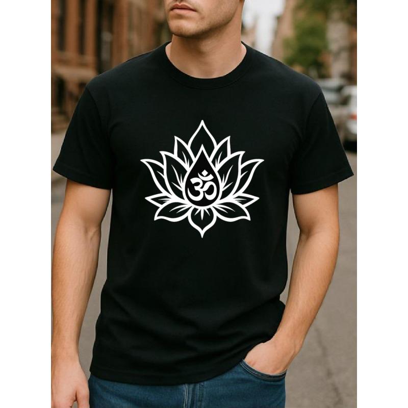 European Size Spiritual Lotus Creative | Casual Short-Sleeved T-shirt, Easy and Fashionable for Men, Suitable for Daily and Home Wear, Crew Neck