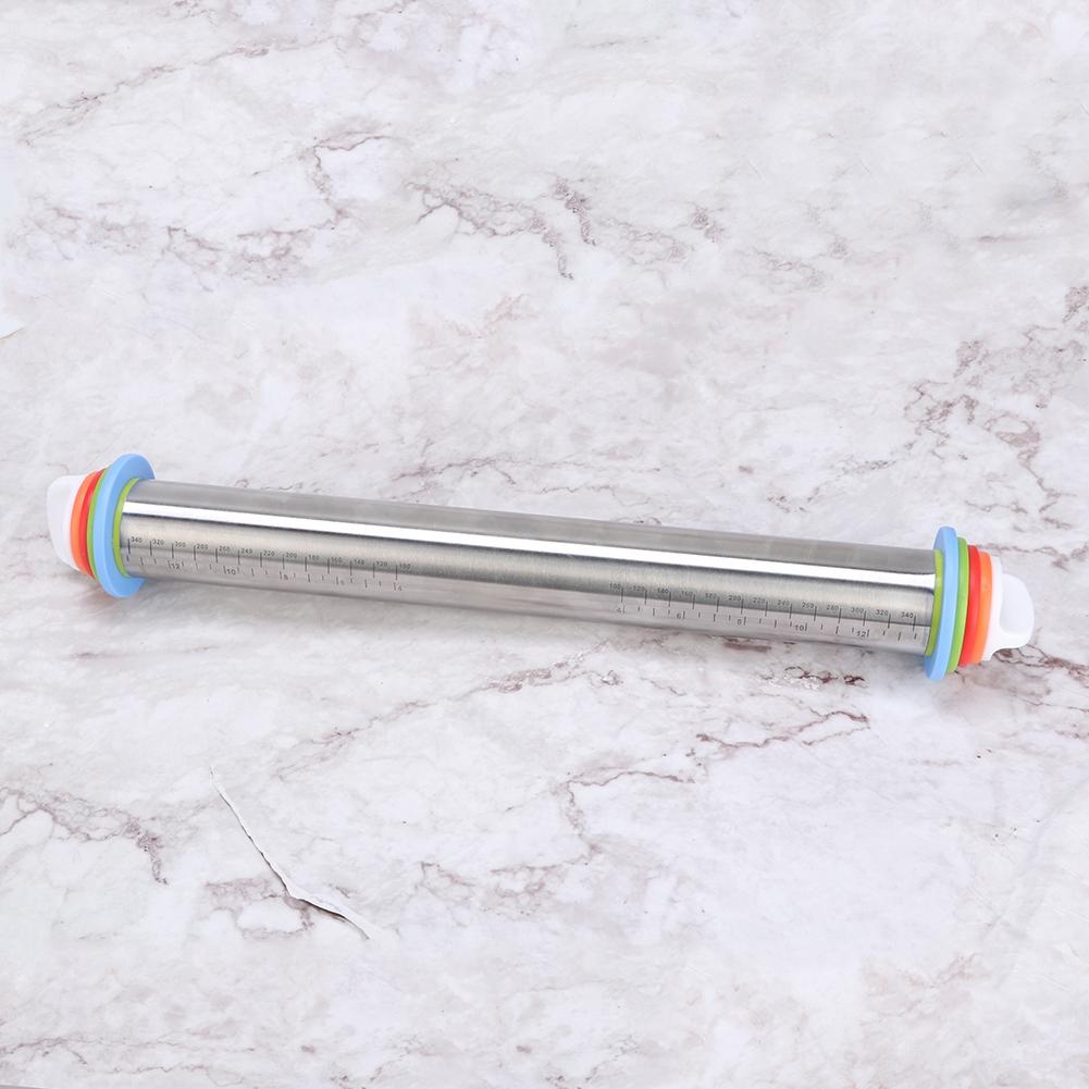 Non-stick Scale Adjustable Stainless Steel Rolling Pin Cake Dough Roller Baking Pastry Bakeware Tool