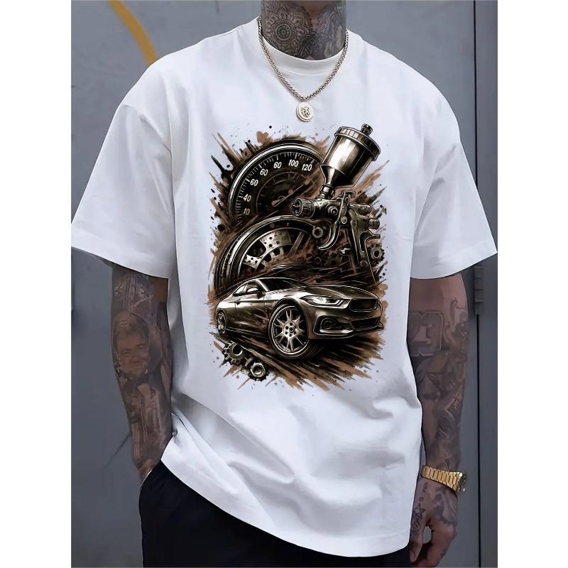 

European sizes Men s Casual Sportswear Short-sleeved Shirt, Trendy 2D Printed Pattern, Stretchy and Comfortable, Suitable for Sports 4XL білий