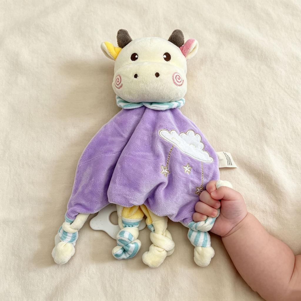 Baby Blanket with Teether , Sensory Plush Lovey , Bumpy Velvet Bib , Sleep Comfort Companion for Infant Boys Girls