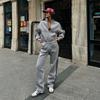 Womens 2026 Casual Sport Set Loose Fashion Color Block Hooded Cardigan Sweatshirt Long Pants Streetwear