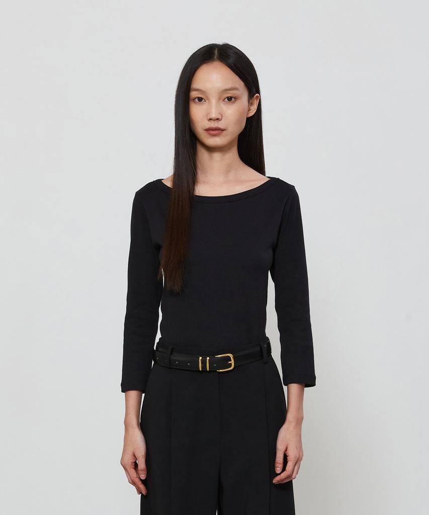 NOTIA Boat Neck Ribbed T-Shirt - Black
