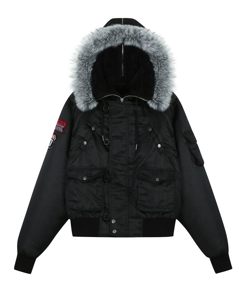 Luvistrue Rl Fur Trim Patch Bomber Jacket(Black)