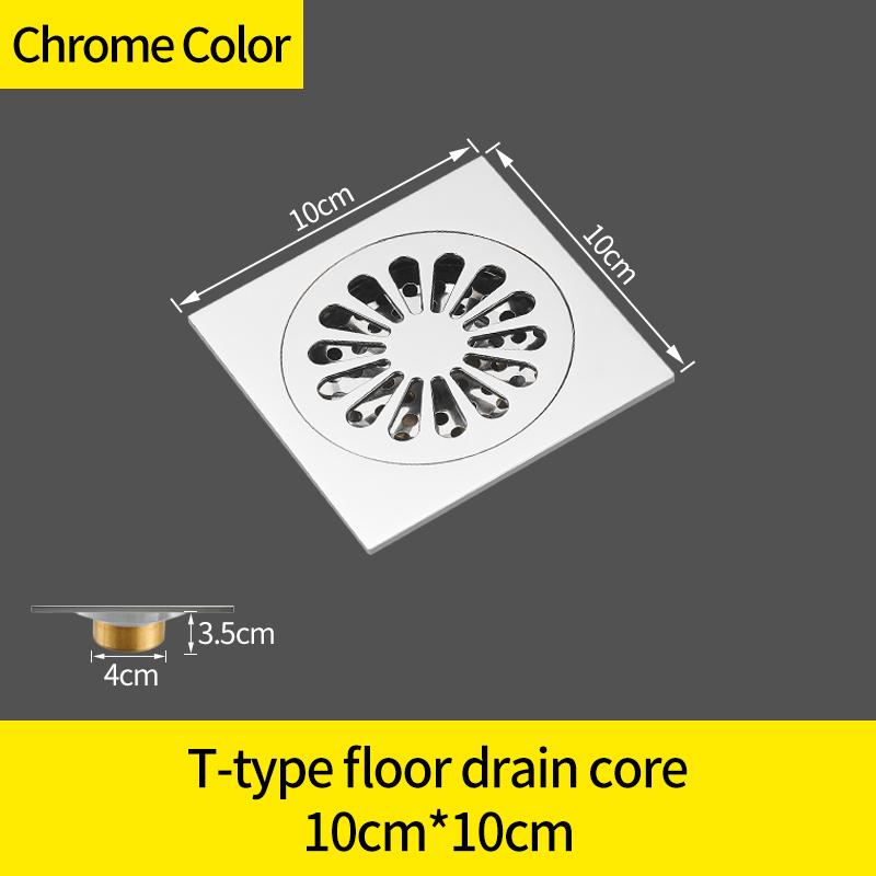 Shower Drains 10cm Square Brass Silver Bathroom Floor Drain Balcony Deodorant Bath Drain Strainer Cover Waste Grate WF-8107L