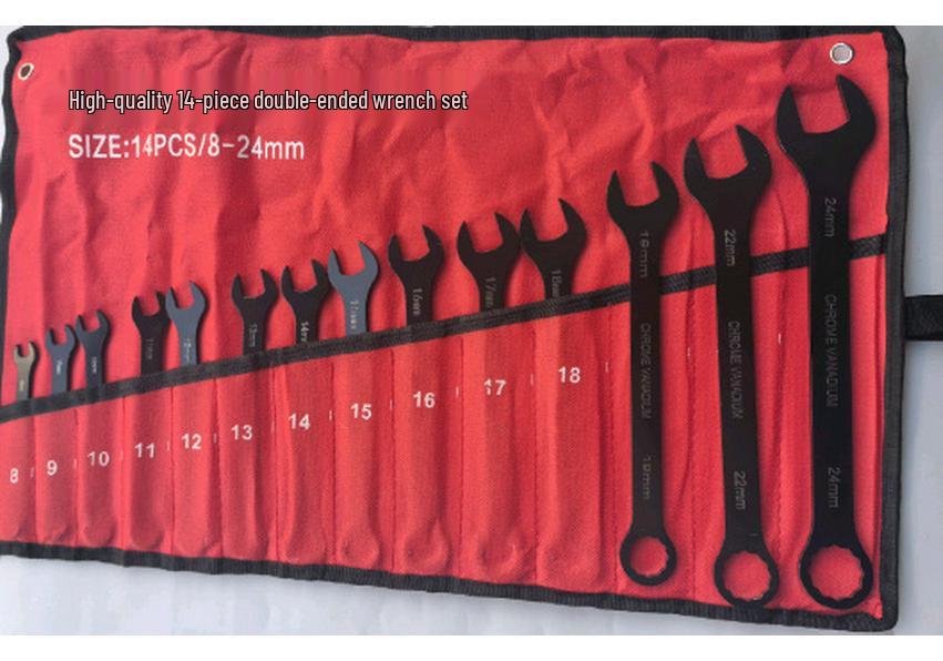 14-Piece Electrophoretic Metric Wrench Set - Matte Red and Yellow Dual-Use