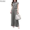 ZANZEA Conjuntos de traje casual de dos piezas con blusa y pantalones de manga corta para mujer