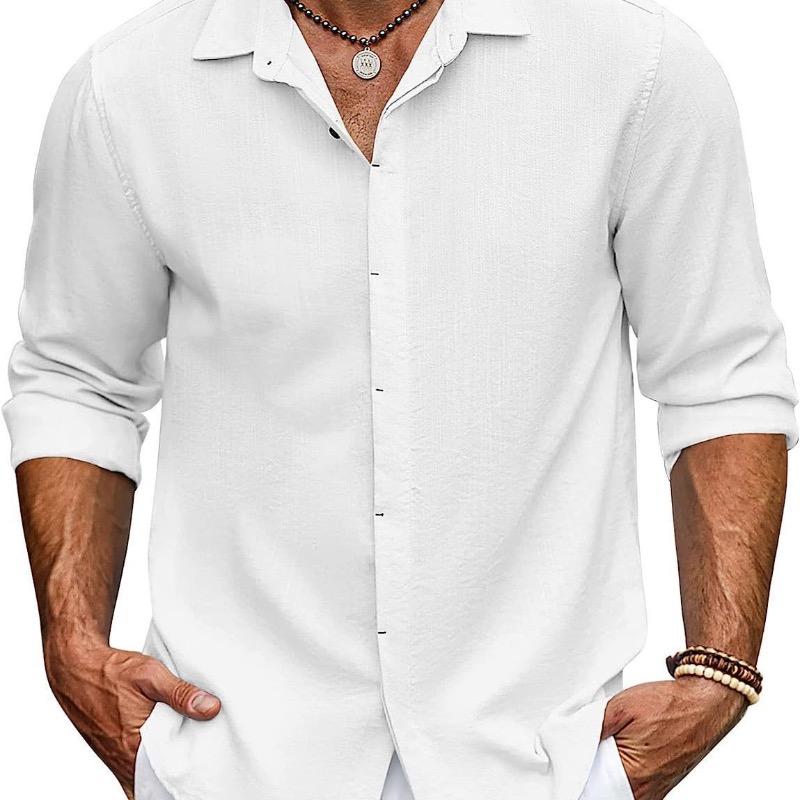 Men's Shirt Solid Color Cardigan Long-sleeved Lapel Shirt