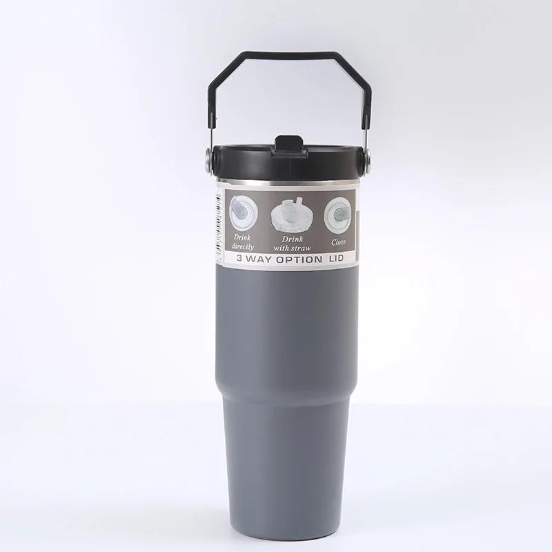 Portable Car Cup Stainless Steel Thermos Cup with Straw & Handle Double Walled Travel Sports Water Bottle Coffee Vacuum Flask