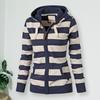 Winter Fashion Women Hoodie Coat Striped Print Long Sleeves Drawstring Pockets Zipper Closure Sweatshirt Jacket Autumn Winter