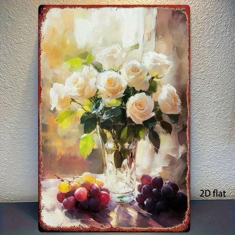 

Metal Poster Wall Art White Rose Florist Living Room Decor