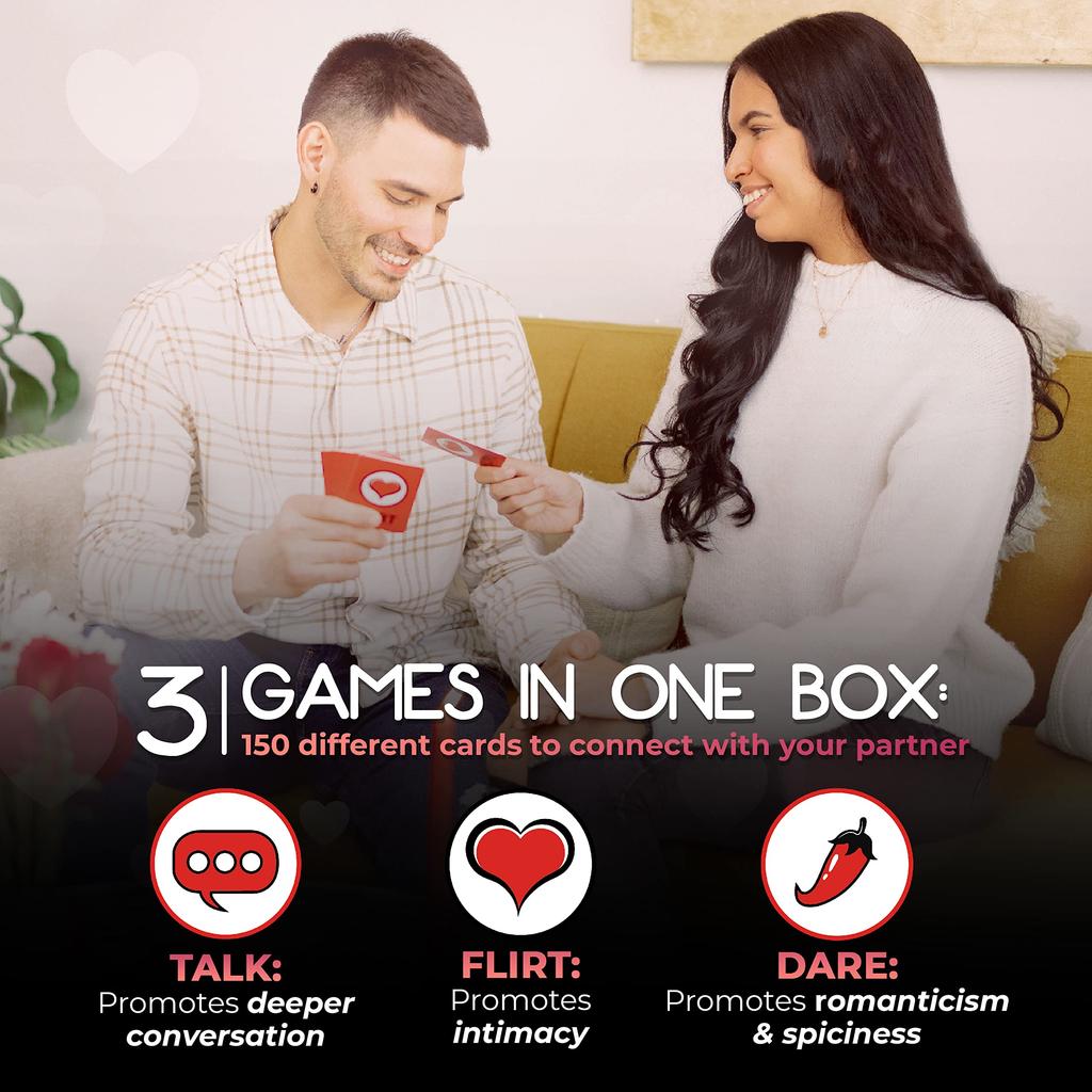 Talk Flirt Dare Is a Couple's Card Game, a Conversation Card Game for Adult Date Nights.