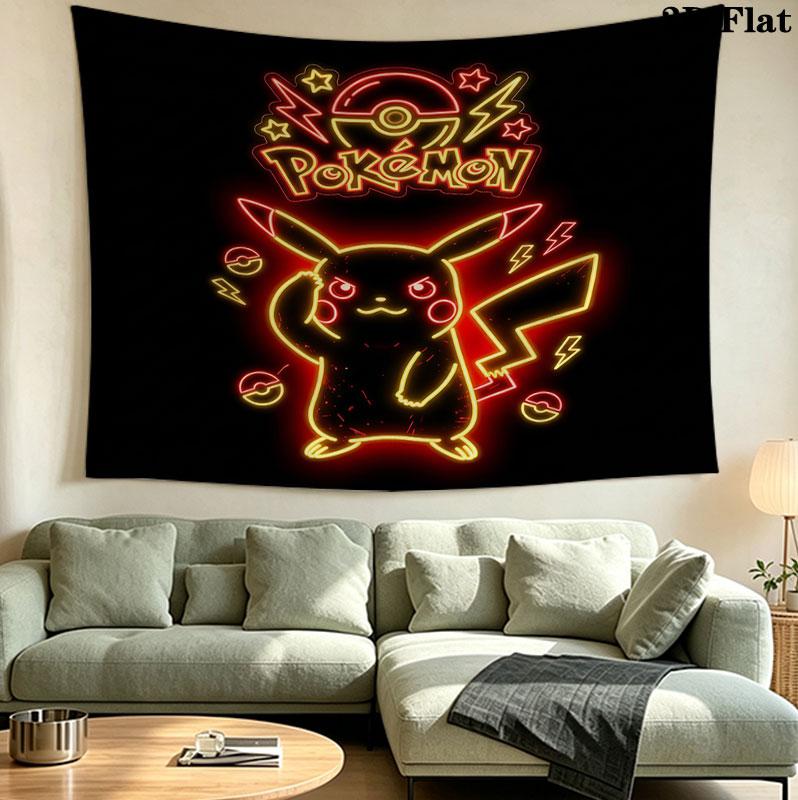 Pokemon Wall Tapestry Aesthetic Wall Hanging Printed Fabric Blanket Decorative Tapestries For Bedroom Living Room Home Decor