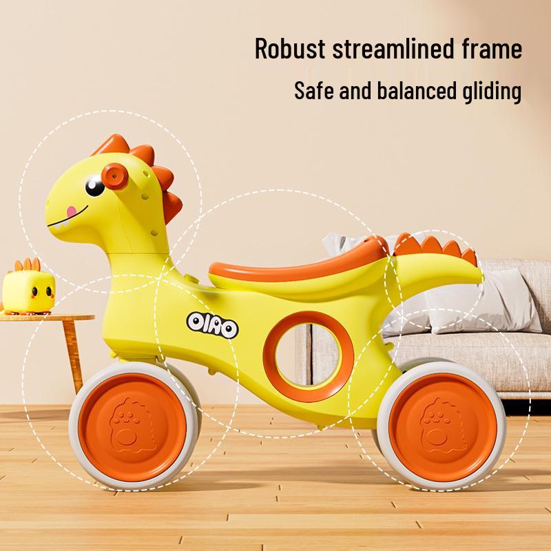 Kinderen Dinosaur Evenwichtsfiets: 4-wielige loopfiets voor 1-6 jarigen, Anti-kantel ontwerp