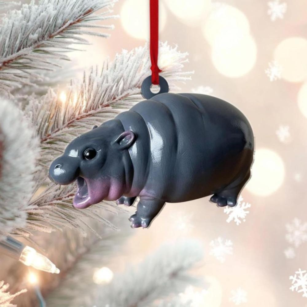 Kawaii Hippo Resin Figurine Pygmy Resin Statue Gifts Hippopotamus Ornaments  for Christmas