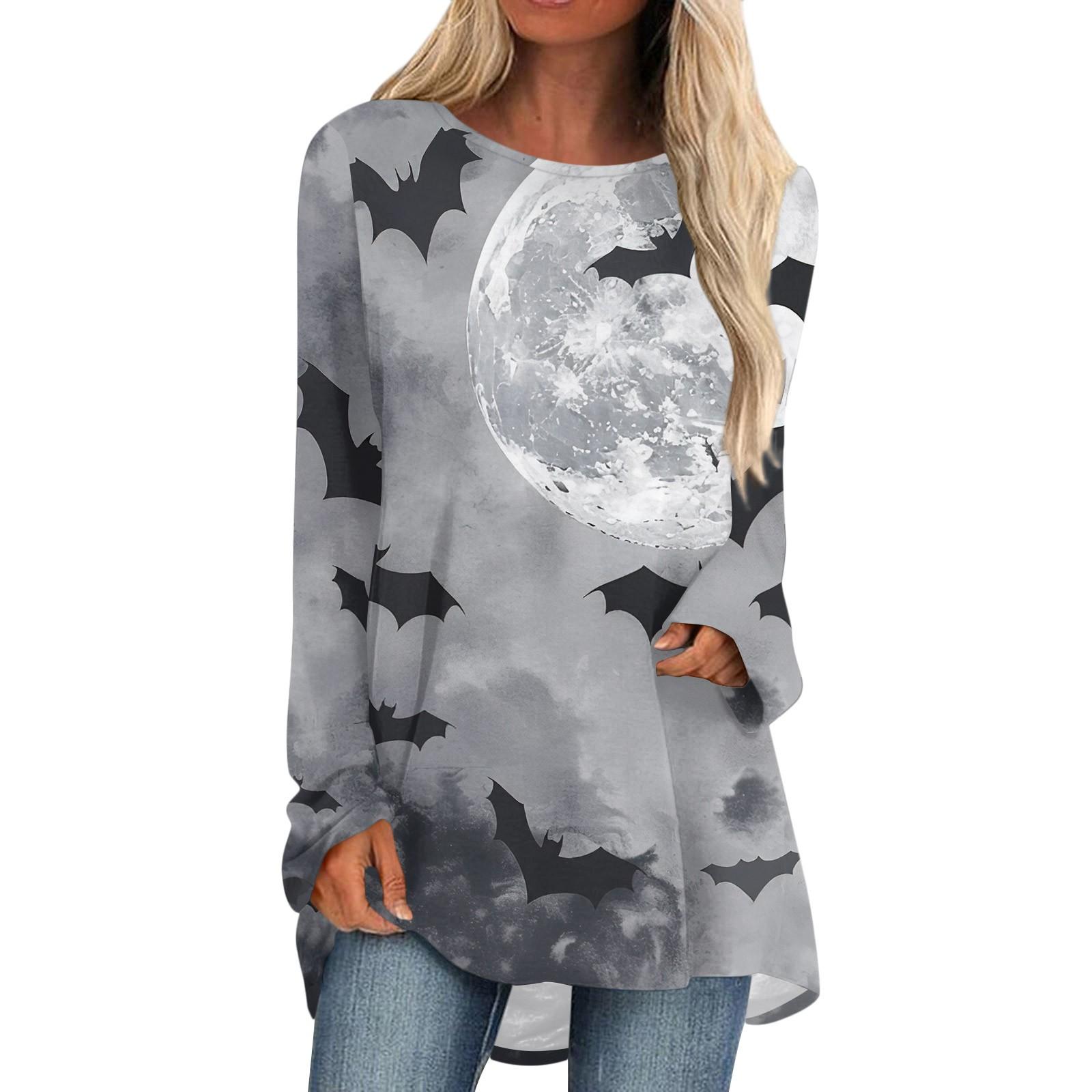 

Женская мода повседневный топ с длинным рукавом и принтом на Хэллоуин с круглым вырезом XL