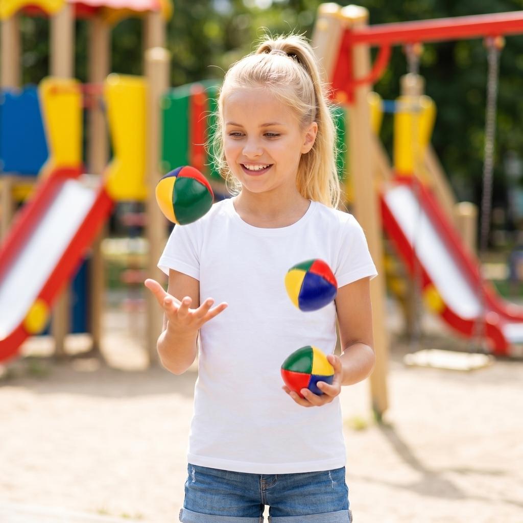 Set mit 6 runden PVC-Bohnensäcken für Kinder zum Jonglieren, Indoor-Outdoor-Spiel, Fußball-Stil, strapazierfähiges Material