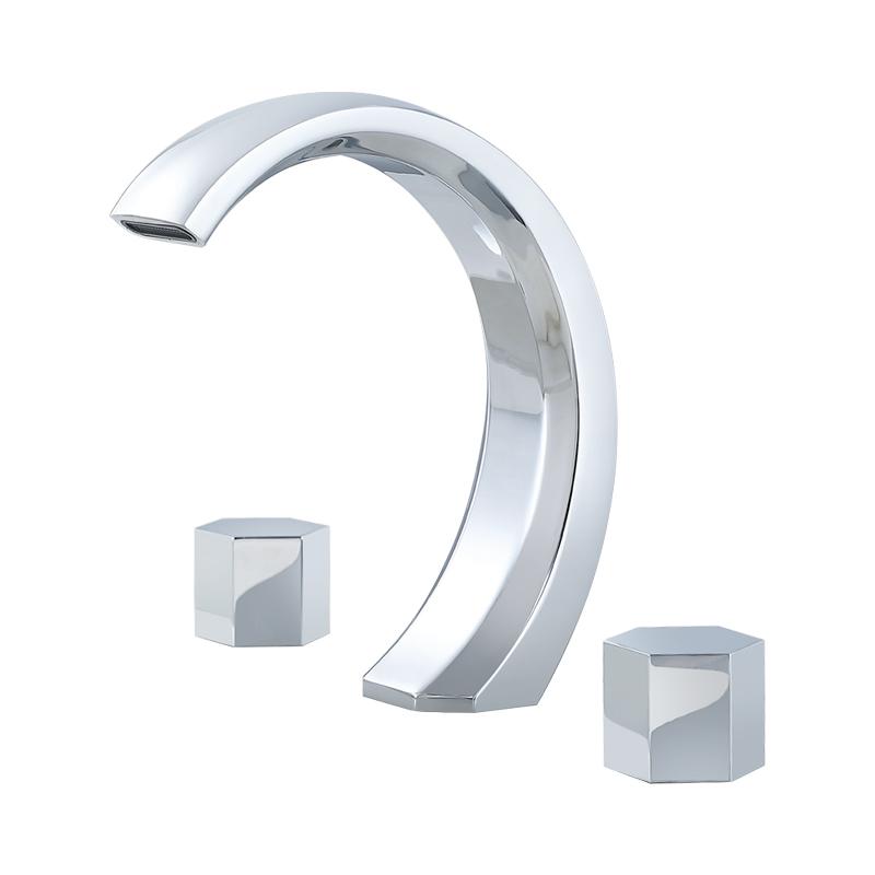 

Light Luxury Bathroom Basin Faucet Gun Gray Copper Three Holes Two Handles Hot Cold Mixed Water Faucet Household Basin Tap