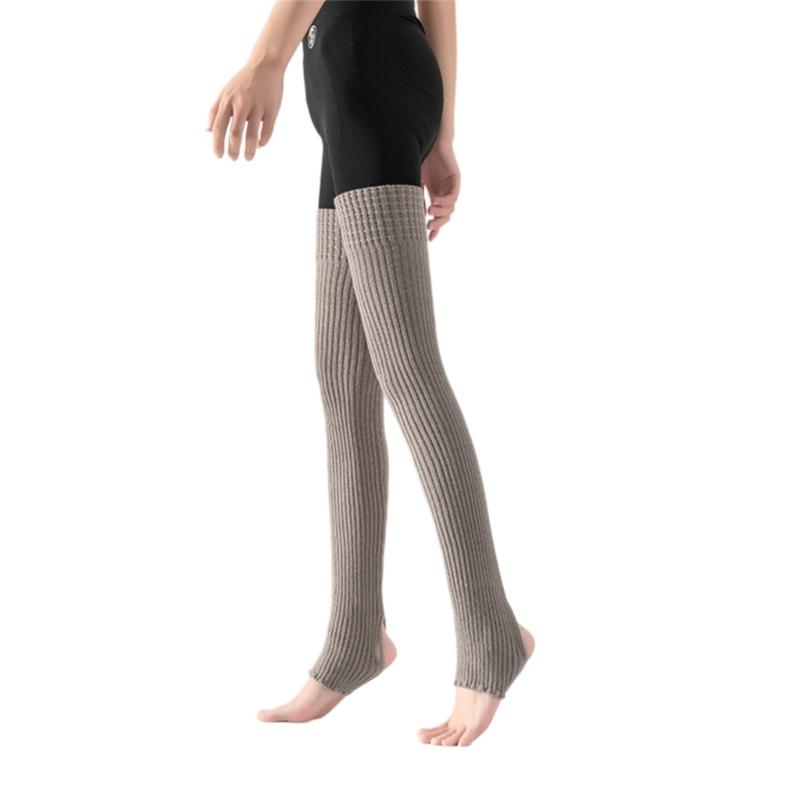 Calzettoni a costine a righe sopra il ginocchio senza piedi Scaldamuscoli lunghissimi con staffa Calze alte fino alla coscia per Donna Yoga
