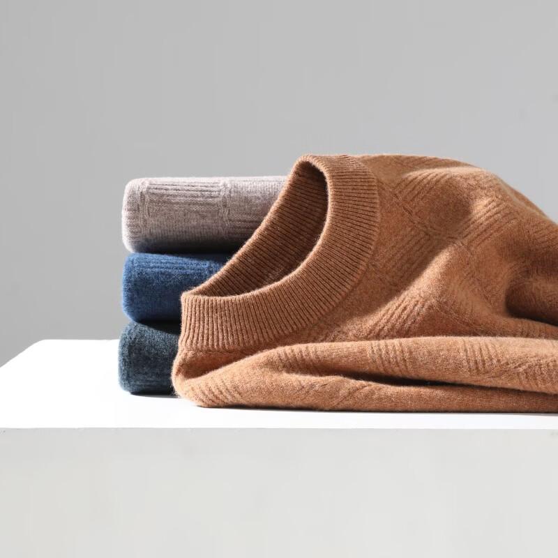 Hengyuanxiang Men's 100% Merino Wool Thickened Thermal Knit Sweater