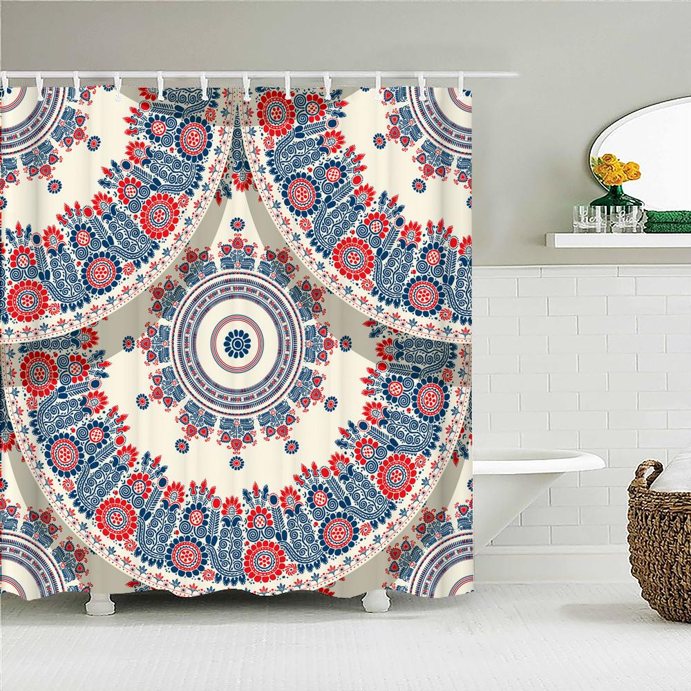 3D Indian Bohemia Print Shower Curtain With Hooks Nordic Style Bohemian Style Mandala Waterproof Fabric Home Bathroom Curtains