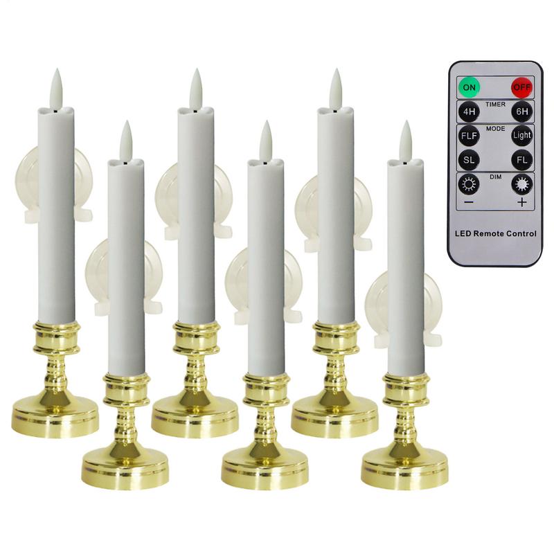 Christmas Window Candles 6X Flickering Candle Stick With Remote Timer 6.5 Inch Realistic Flickering Warm Light Candle