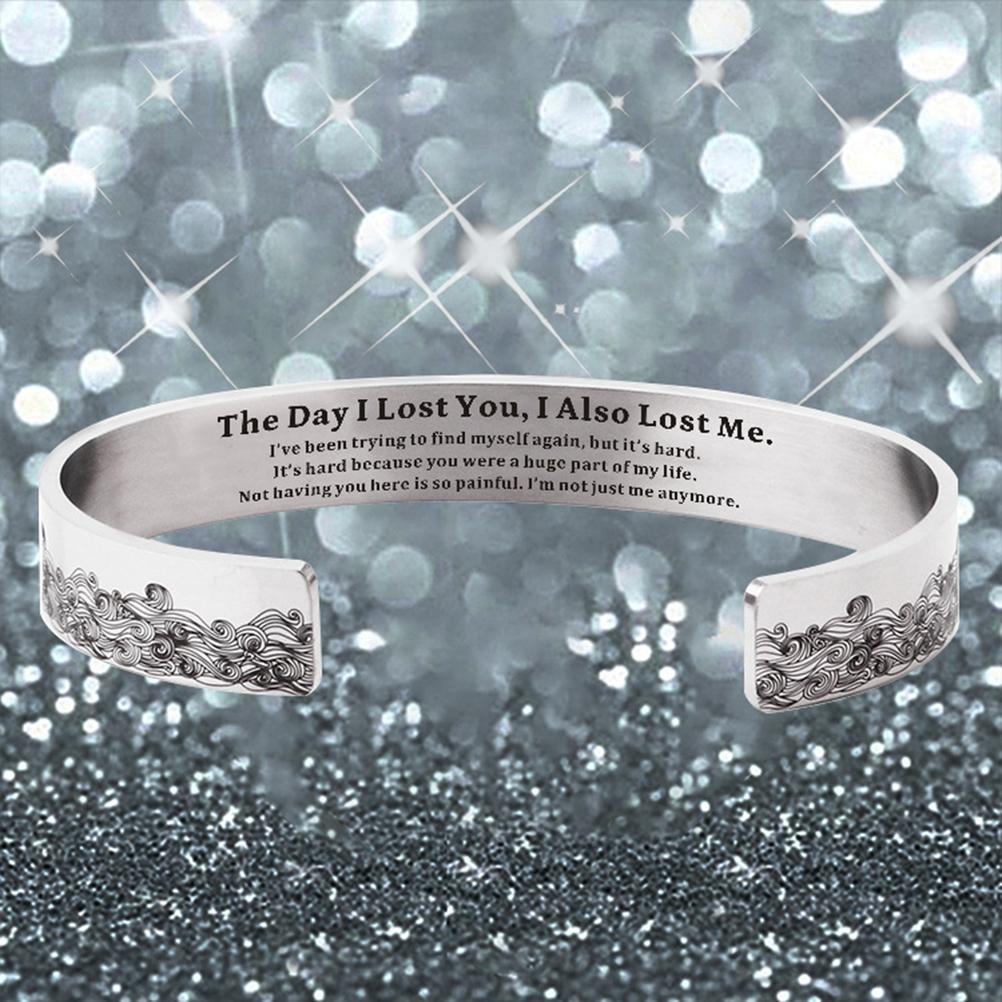 Memorial Bracelet Stainless Steel Wave Engraved Cuff Bracelet Bangle Inspirational Bracelet Jewelry Gift