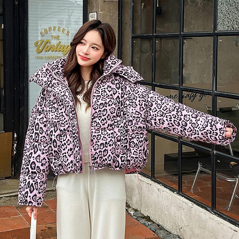 New Autumn and Winter Hot Girl Leopard Pattern Cotton Jacket for Women Thickened Versatile Korean Version Hooded Cotton Jacket for Cotton Jacket