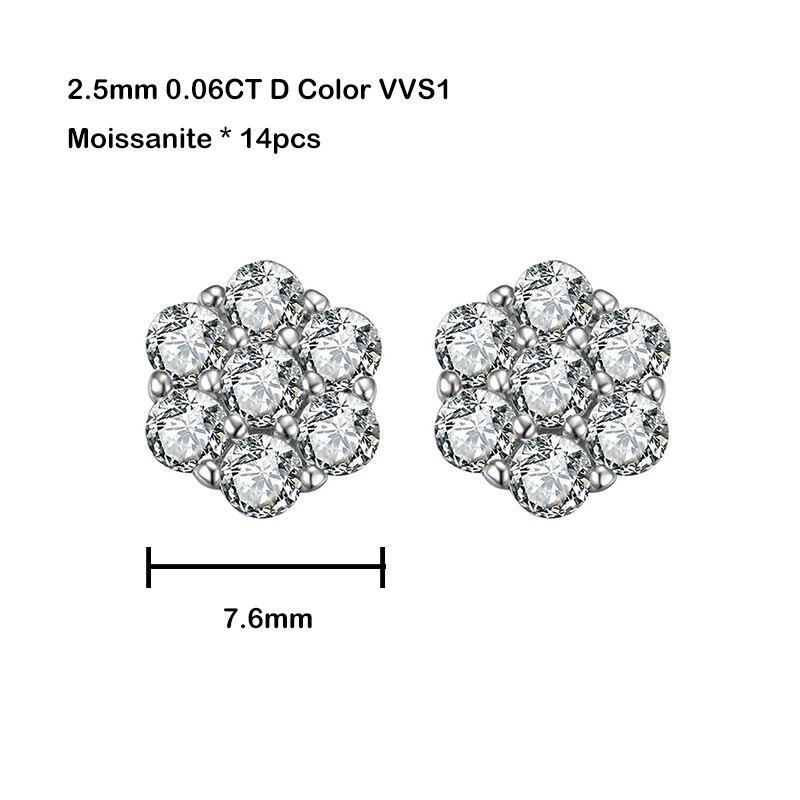 S925 Sterling Silver Moissanite Stud Earrings 1.4ct 7 Stones Flower Women Earring For Party Engagement Fine Jewelry Earings