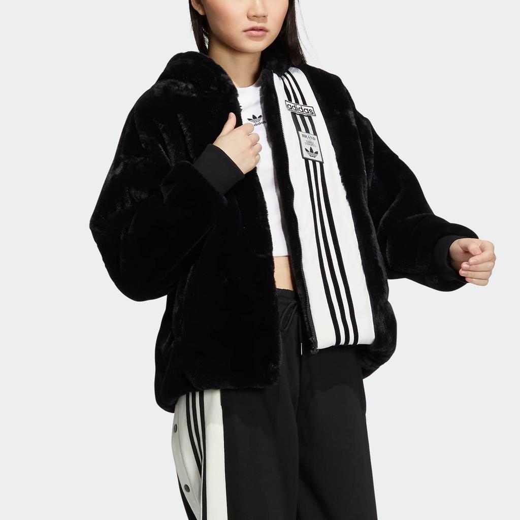 Adidas Originals Adibreak Fur Colorblock Patchwork Hooded Jacket Women Outerwear Black IC8130