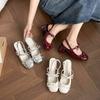 Silver Baotou Premium Mary Jane Sandals Thick Heel Bow Fairy Style French Pleated Single Shoes High Heel Sandals
