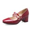 New Belt Buckle Shallow Spring and Autumn Single Shoes Thick Heel Medium Heel Professional Shoes