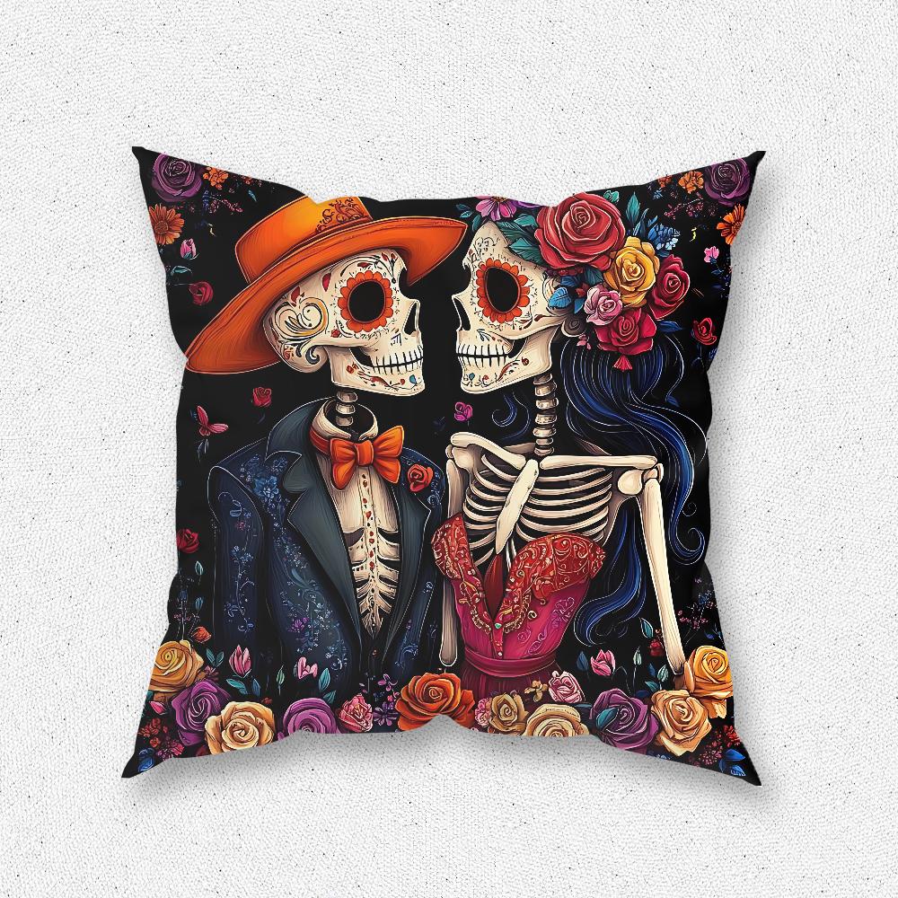Mexican Catrina Skull Day of the Dead Pillow Case For Home Bedroom Room Decoration Living Room Sofa Cushion Cover Suitable