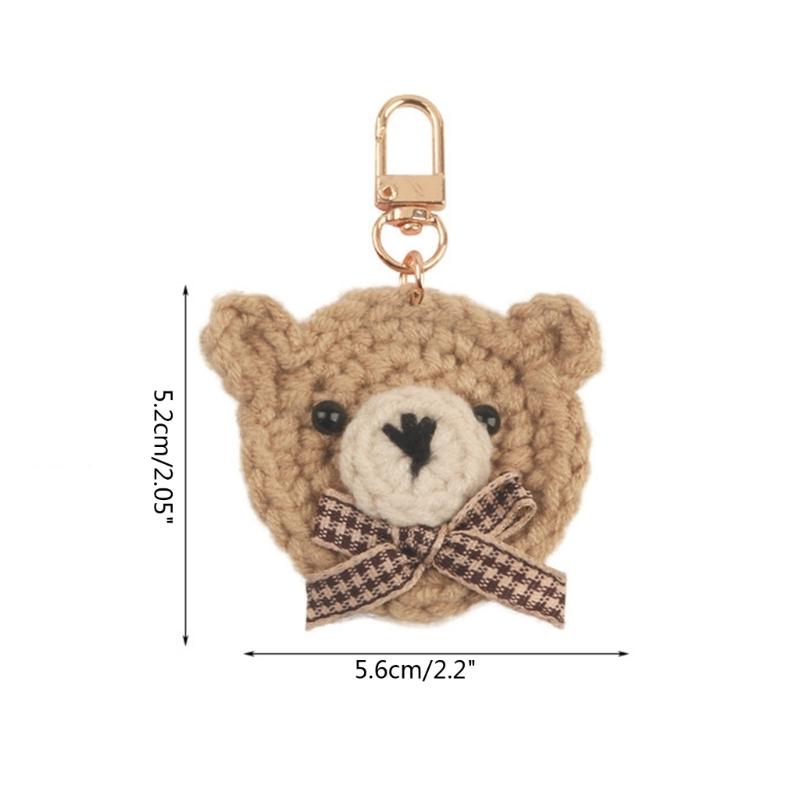 Bowtie Bear Keychain Handmade Wool-Woven Bear Key Ring Earphone Pendant-Decoration Cute Knitted Animal Keyring for Women