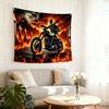 1PC Gothic Motorcycle Rider Tapestry  Flame Background Wall Hanging Dark Gothic Decor for Living Room Bedroom  Bar