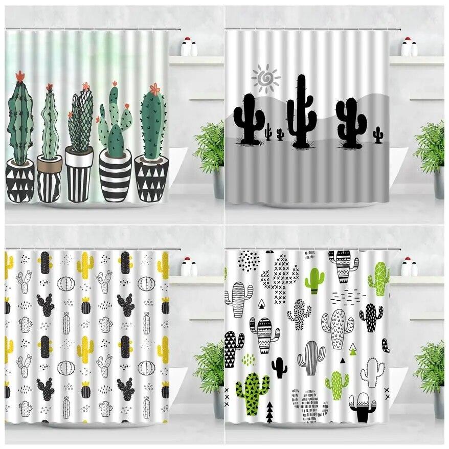 

Занавеска для душа с рисунком тропического растения кактуса, креативный узор, украшение для дома, ванной комнаты, тканевая занавеска для ванной Baño 90x180cm