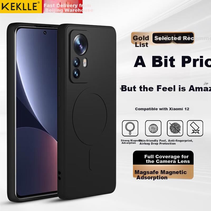 Phone Case for Xiaomi 12, Protective Cover for Xiaomi 12X, Skin-Friendly Liquid Silicone Magnetic Lens Full Protection Soft Case, Midnight Black