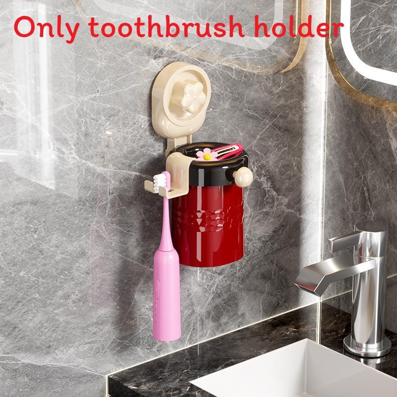 Plastic Suction Cup Toothbrush Holder And Cup Set For Bathroom Organization