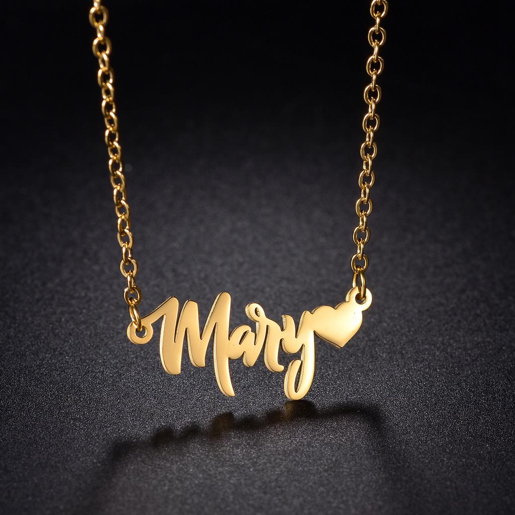 Atoztide Personalized Custom Name Necklaces Pendant for Women Stainless Steel Heart Beads Chain Mother Kids Birthda Jewelry Gift