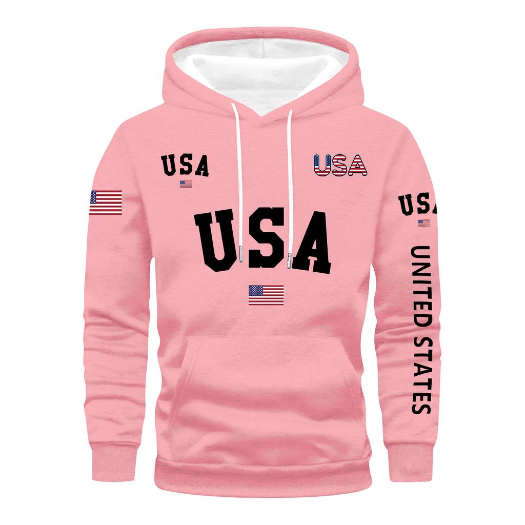 Men's Loose Flag Printed Hooded Sweatshirt Men's Casual Fashion Sports Sweatshirt