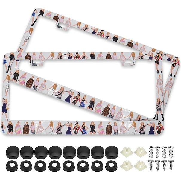 Splicing Skull Ghost Bat License Plate Frames, 2 Pack Halloween Horror Car Plate Frame, Stainless Steel License Plate Holders Covers With Free Screws