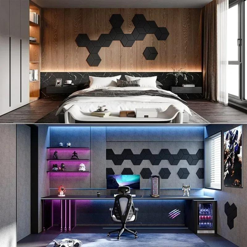12 PCS Self-adhesive Hexagonal Acoustic Panels Acoustic Foam Panels Y-shaped Liner Design Absorbs Noise and Eliminates