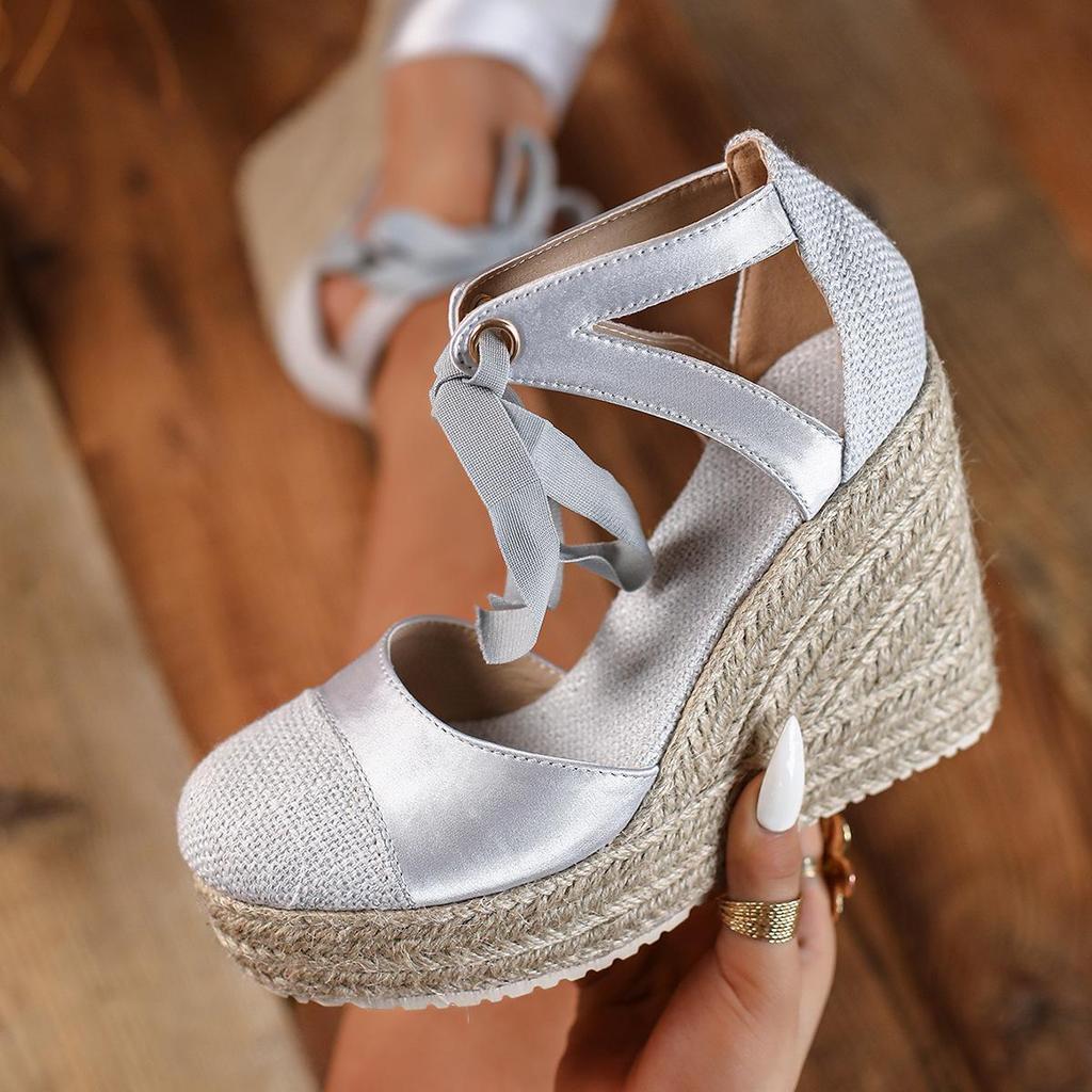 European & American Spring Fashion Wedge Strappy Sandals, Closed Toe, Plus Size, Women's High Heels.