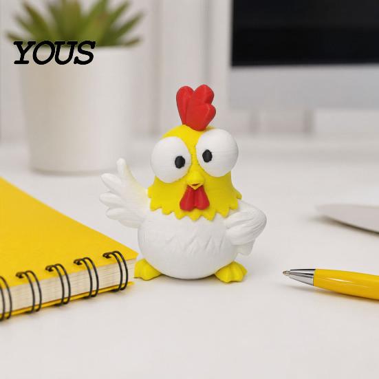 Cartoon Rooster Collectible 3D Printed Figurine, Mini Desktop Big-Eyed Worker Stress Relief Toy Ornament, Funny Cute Emoticon Animal Sculpture,