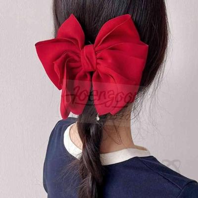 Ribbon Cubic Automatic Hairpin Red Ribbon Pin Automatic Silk Hair Ribbon Claw Clip Hair Clip Large Ribbon Hair Pin