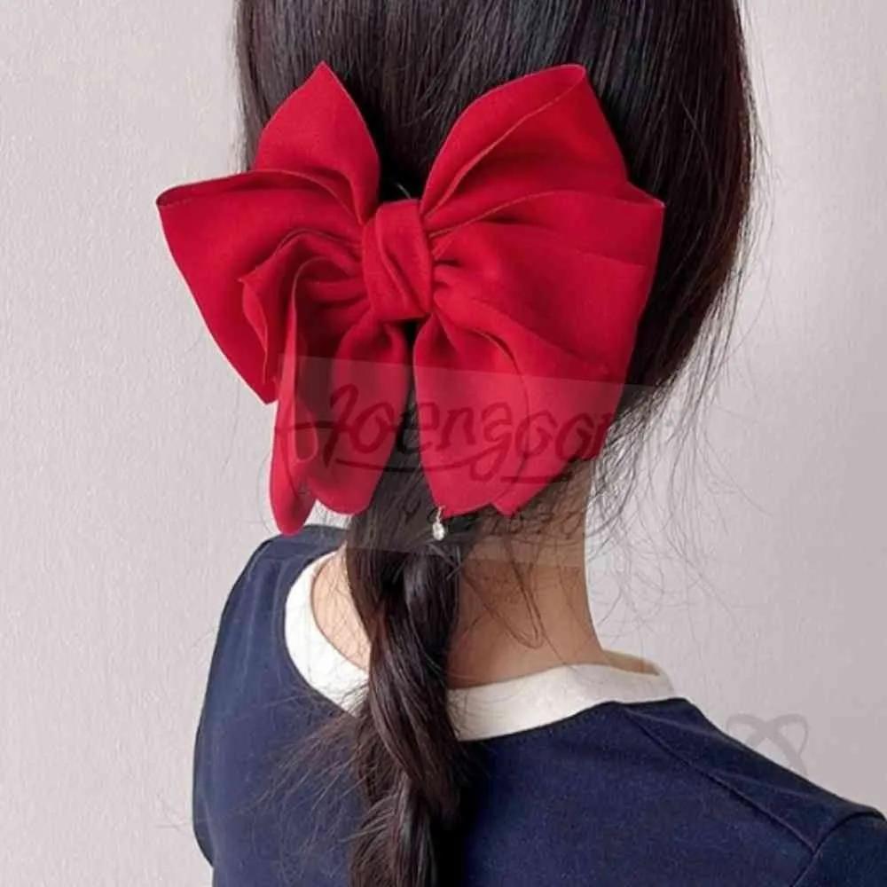 Ribbon Cubic Automatic Hairpin Red Ribbon Pin Automatic Silk Hair Ribbon Claw Clip Hair Clip Large Ribbon Hair Pin