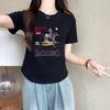Summer New American Retro Crew Neck White Printed Short-sleeved T-shirt Women's 2025 Thin Design T-shirt