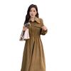 French-Style Long-Sleeve Shirt Dress with Vest Two-Piece Set, Plus-Size for Curvy Women, Tummy-Concealing, Slimming, Age-Reducing Long Dress Set
