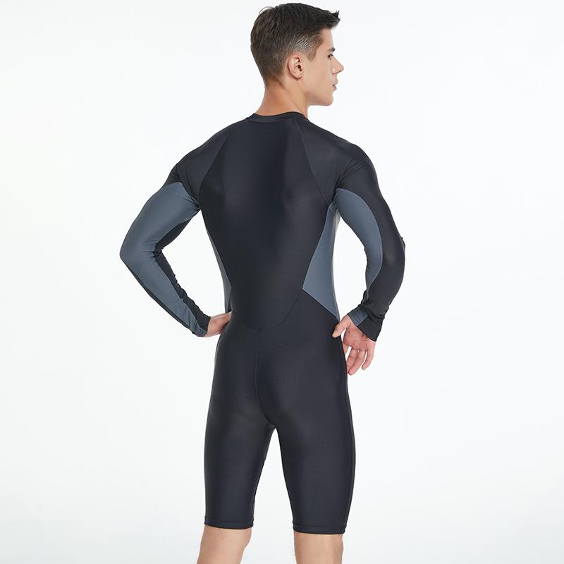 Shark Bart Men's Long-Sleeve Quick-Dry Sunscreen Nylon Swimsuit with Front Zipper