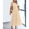 Women's V Neck Short Sleeve Maxi Dress Loose Fit Mid Waist Elegant Casual Cotton Tiered Long Dress